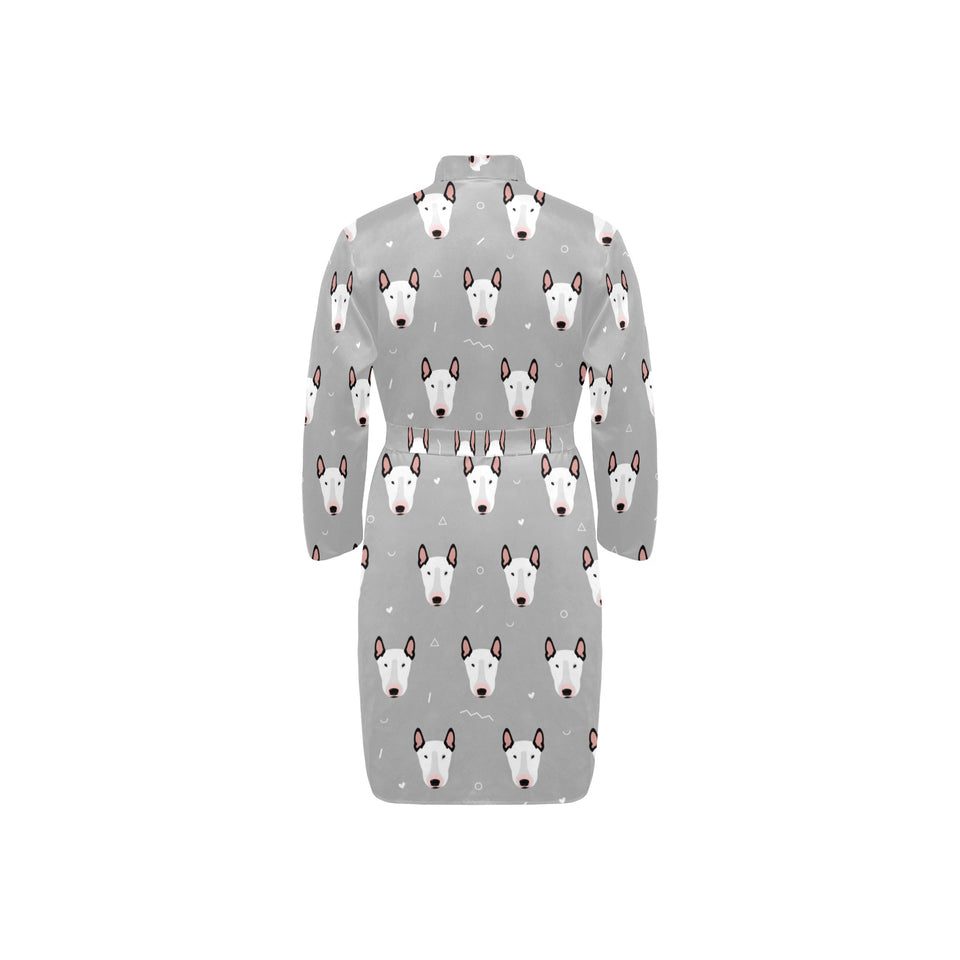 Bull Terrier Pattern Print Design 05 Men's Long Sleeve Belted Night Robe
