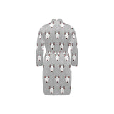 Bull Terrier Pattern Print Design 05 Men's Long Sleeve Belted Night Robe