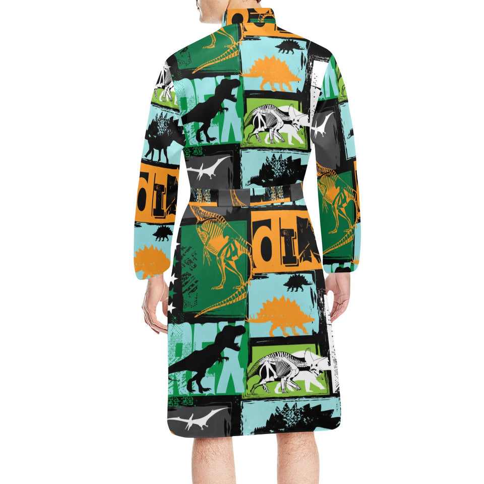 dinosaurs print pattern Men's Long Sleeve Belted Night Robe