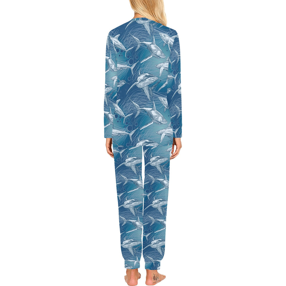 Shark hand drawn Women's All Over Print Pajama Set