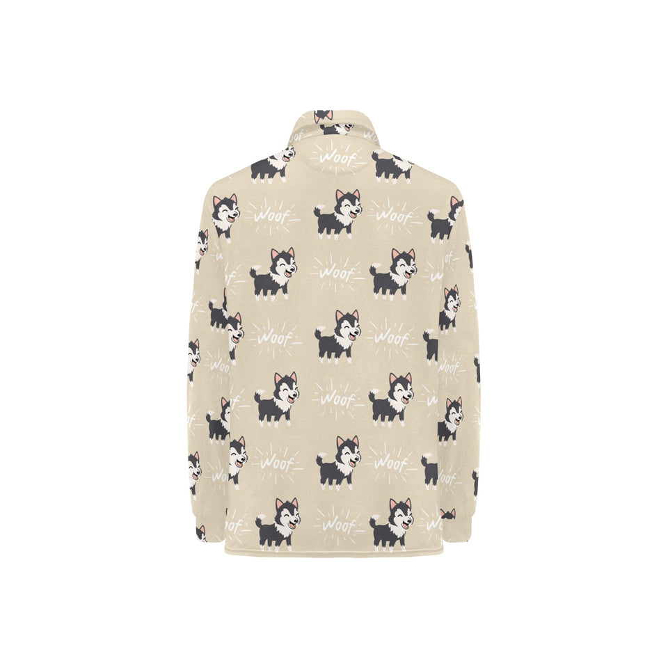 Cute Siberian Husky Women's Long Sleeve Polo Shirt