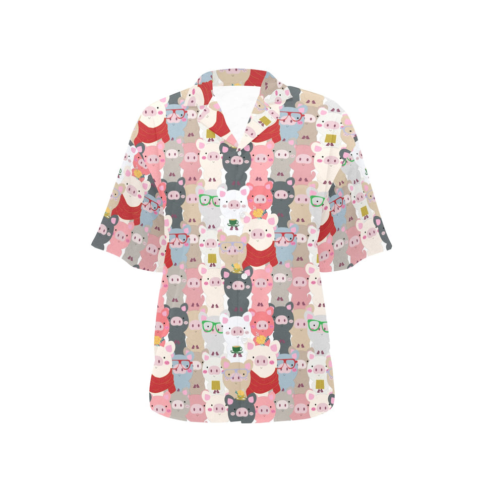 Pig Pattern Print Design 02 Women's All Over Print Hawaiian Shirt