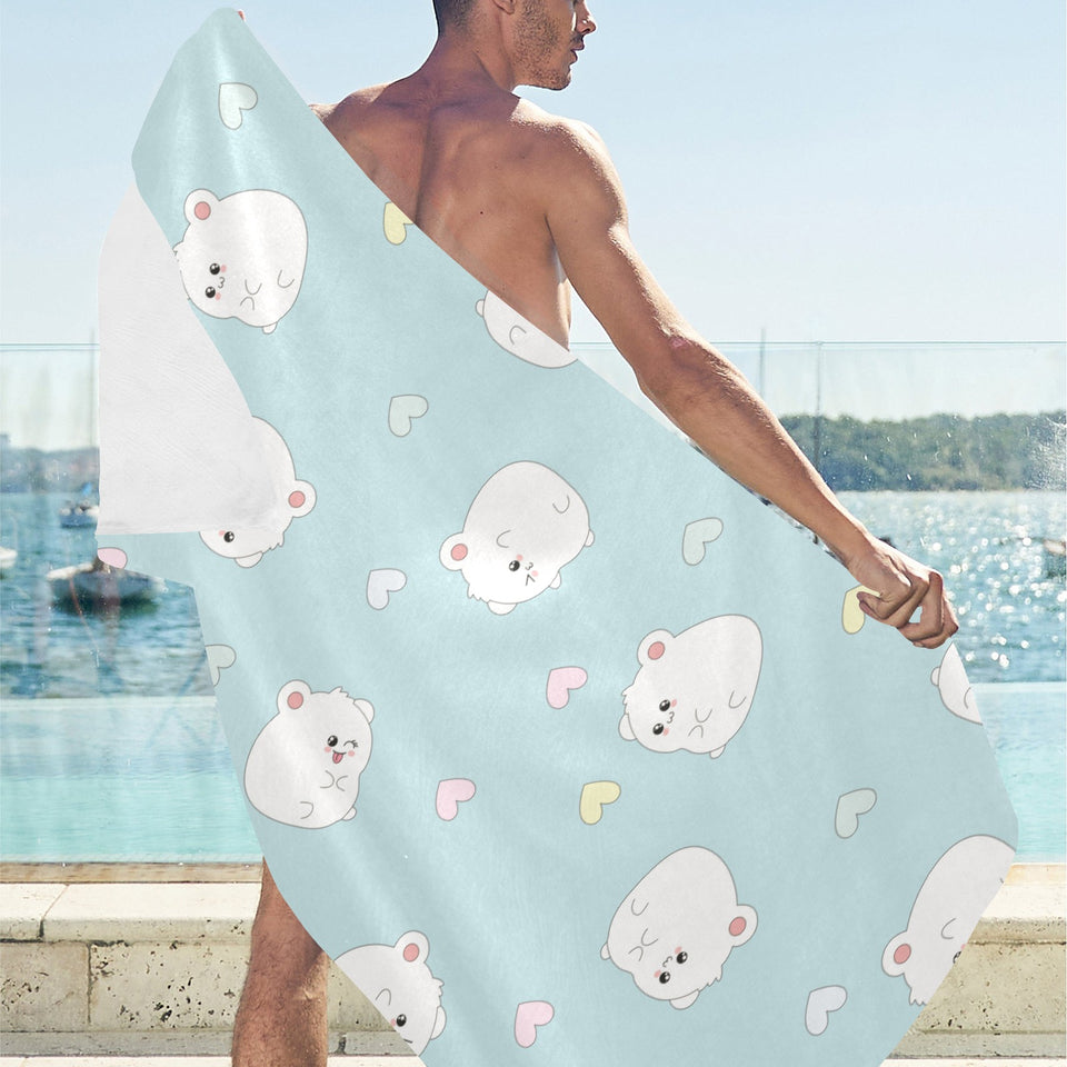 White cute hamsters heart pattern Beach Towel