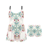 Square floral indian flower pattern Chest Sexy Pleated Two Piece Swim Dress