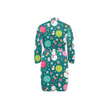 Snowman bird decorative elements christmas pattern Men's Long Sleeve Belted Night Robe