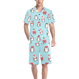 Cute penguin christmas design pattern Men's V-Neck Short Pajama Set