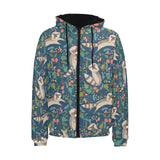 Raccoon tropical leaves pattern Men's Padded Hooded Jacket