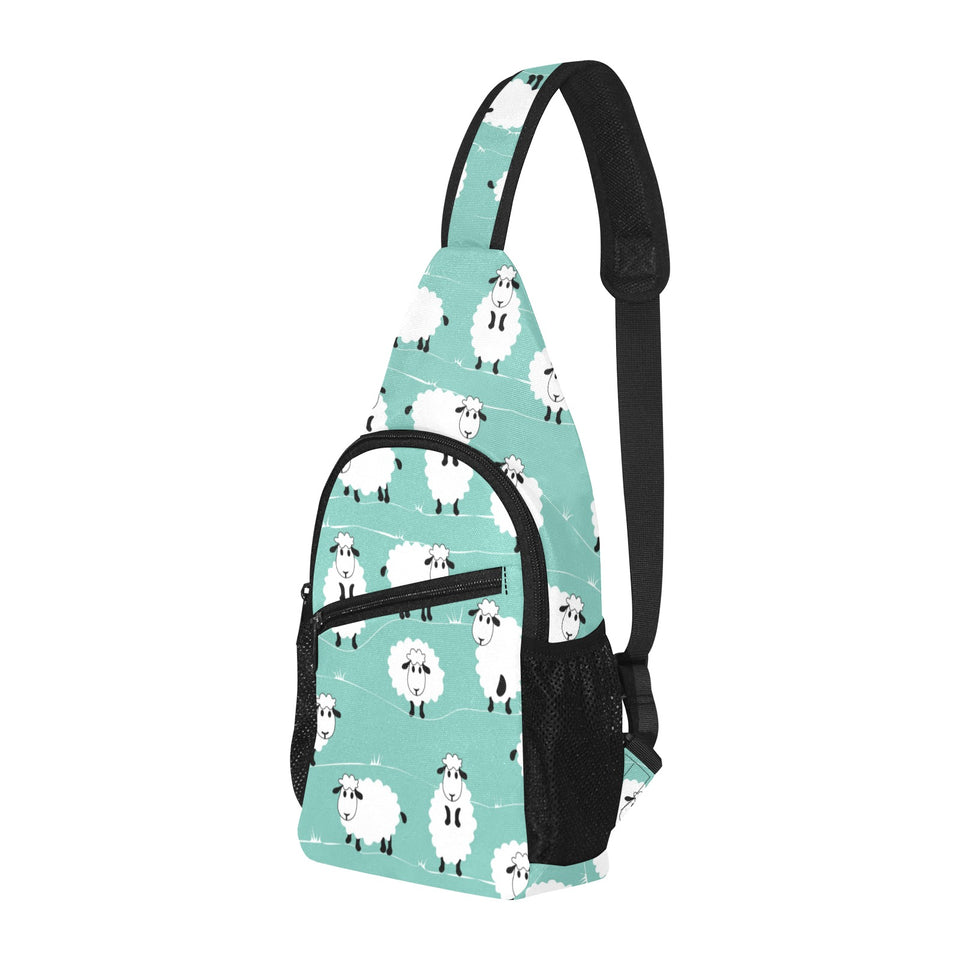 Cute sheep green background All Over Print Chest Bag