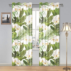 White orchid flower tropical leaves pattern Gauze Curtain