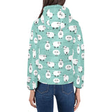 Cute sheep green background Women's Padded Hooded Jacket