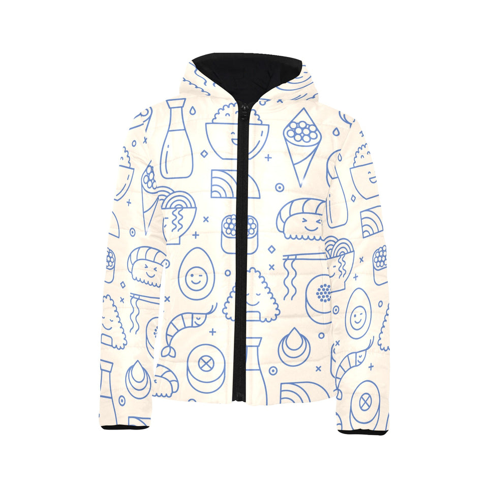 Cute sushi icon pattern Kids' Boys' Girls' Padded Hooded Jacket