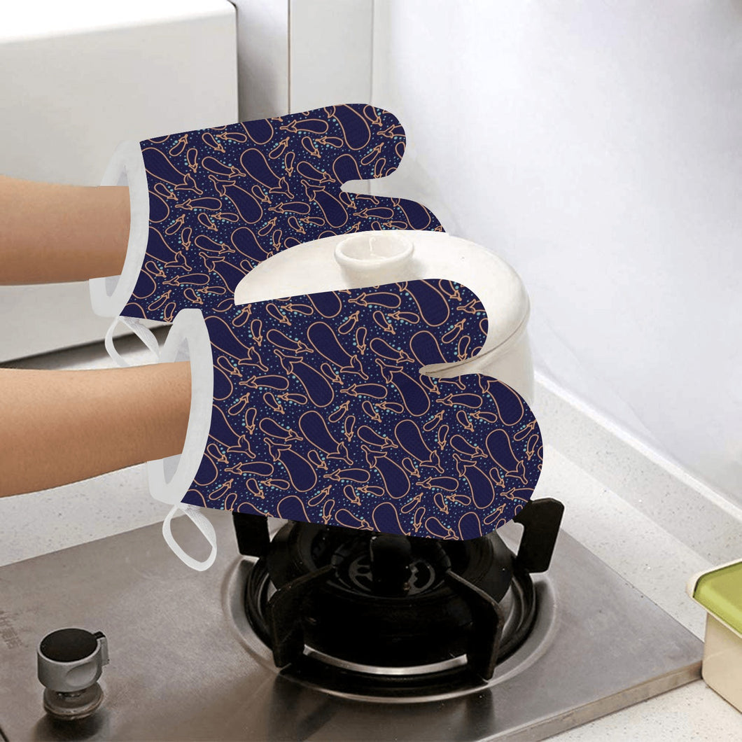 Eggplant Pattern Print Design 04 Heat Resistant Oven Mitts