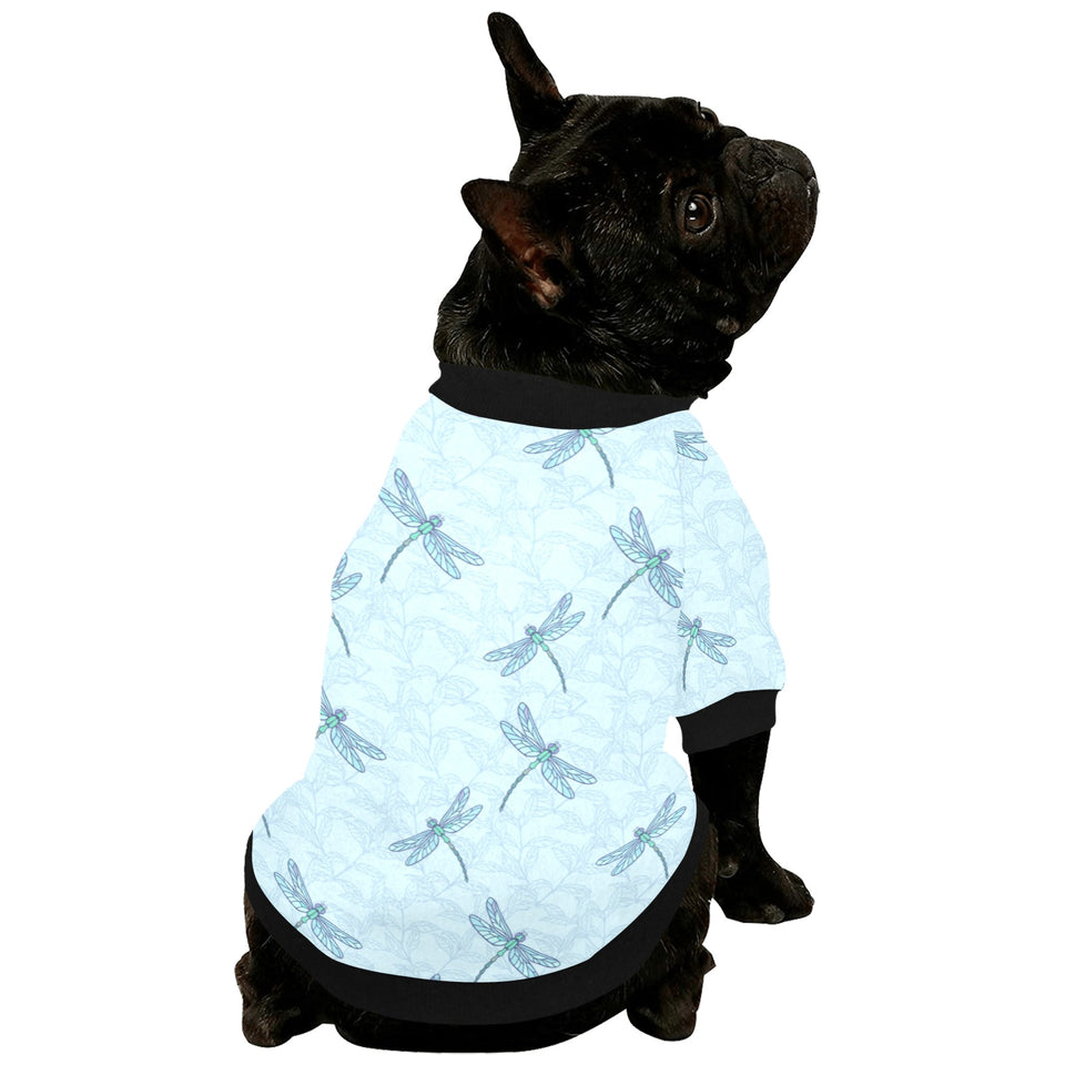 Dragonfly pattern blue background All Over Print Pet Dog Round Neck Fuzzy Shirt