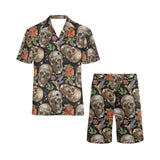 Skull rose humming bird flower pattern Men's V-Neck Short Pajama Set