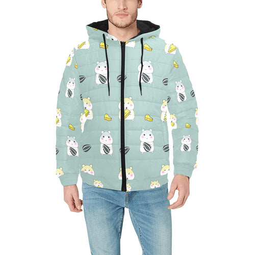 Cute hamster cheese pattern Men's Padded Hooded Jacket