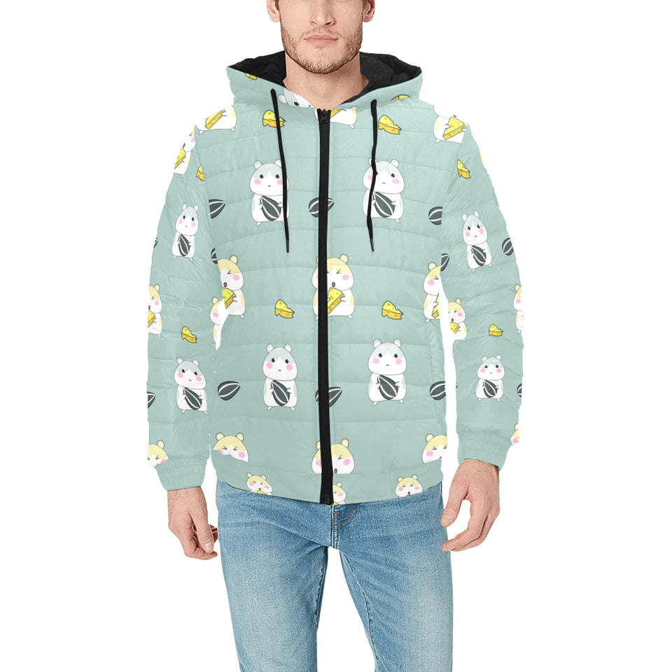 Cute hamster cheese pattern Men's Padded Hooded Jacket