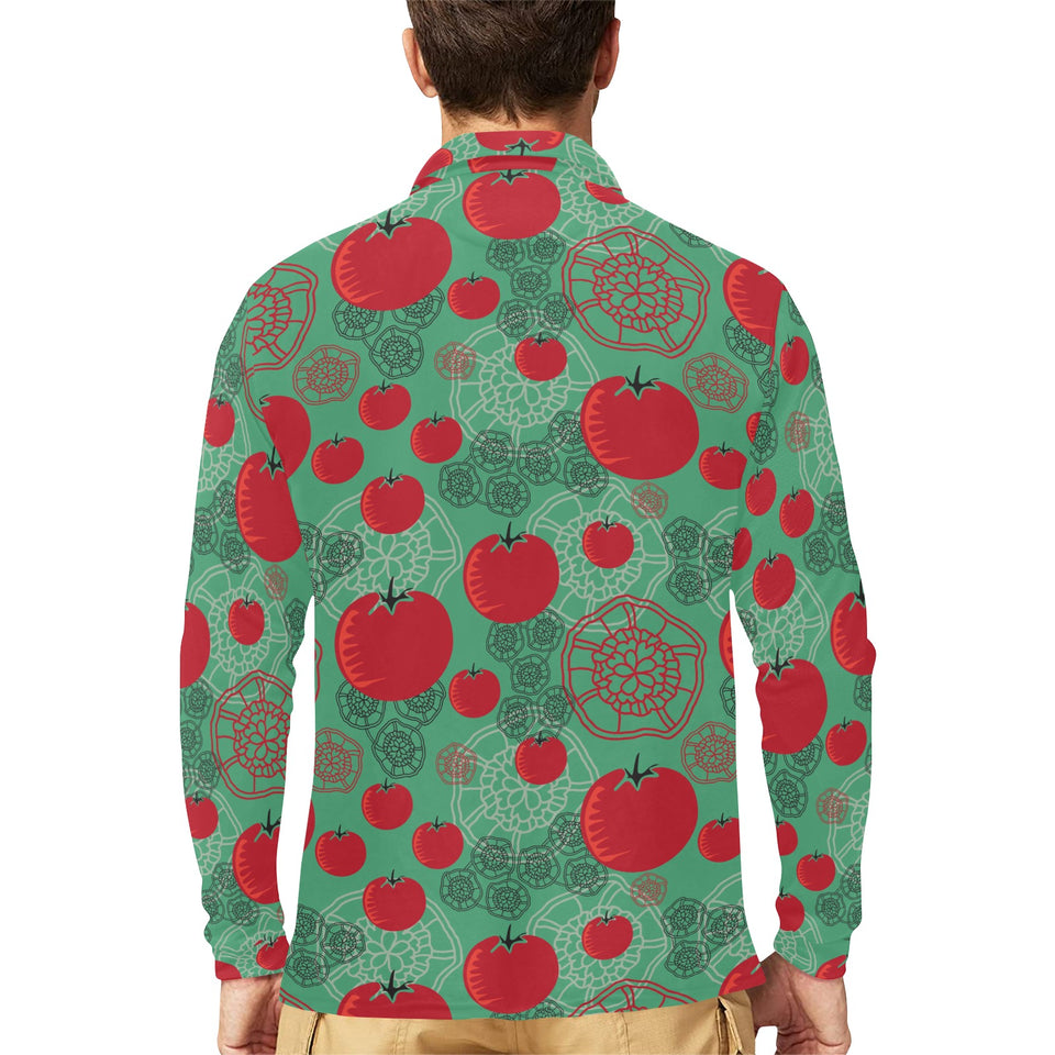Tomato design pattern Men's Long Sleeve Polo Shirt