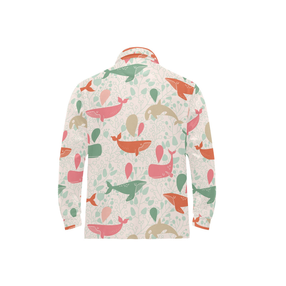 Cute whale pattern Men's Long Sleeve Polo Shirt