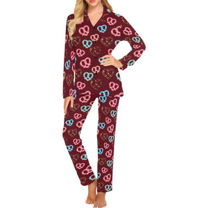 Pretzels Pattern Print Design 05 Women's Long Pajama Set