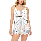 Polar bears star poka dot pattern Chest Sexy Pleated Two Piece Swim Dress