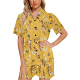 Bee flower pattern Women's V-Neck Short Pajama Set