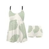 Ginkgo leaves pattern Chest Sexy Pleated Two Piece Swim Dress