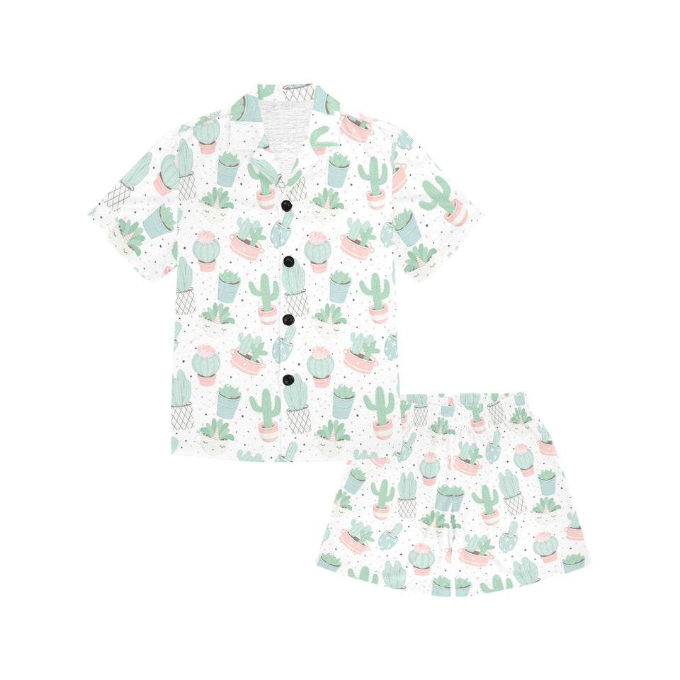 Pastel color cactus pattern Kids' Boys' Girls' V-Neck Short Pajama Set