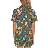 Canabis Marijuana Weed Pattern Print Design 02 Women's V-Neck Short Pajama Set