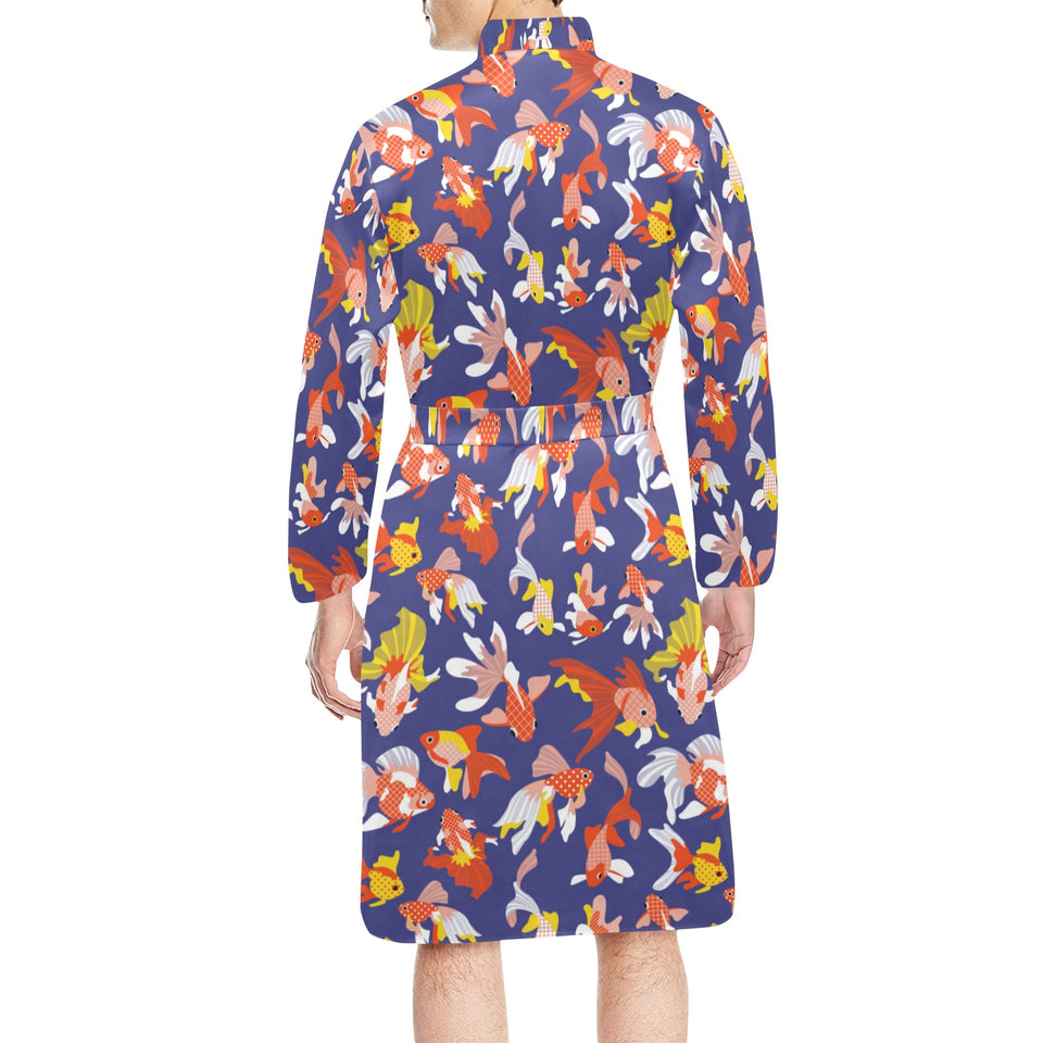 Goldfish Pattern Print Design 04 Men's Long Sleeve Belted Night Robe
