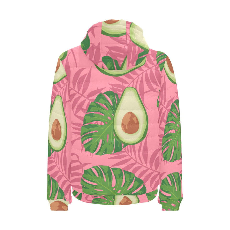 Avocado slices leaves pink back ground Men's Padded Hooded Jacket