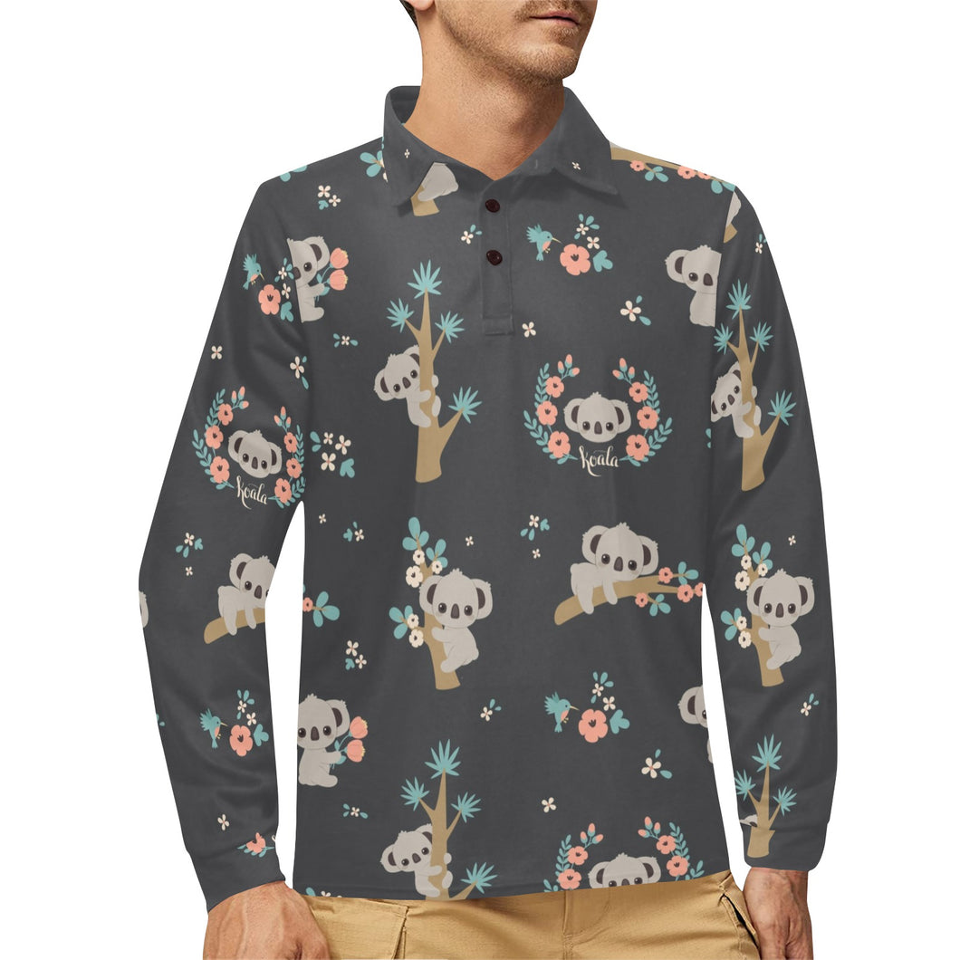 Cute koala pattern Men's Long Sleeve Polo Shirt