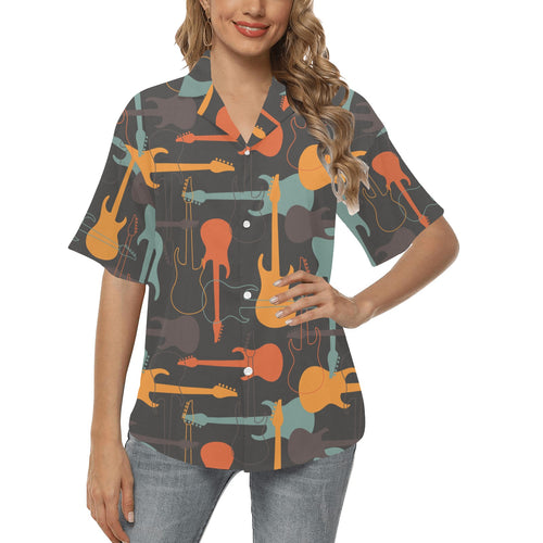 electric guitars pattern Women's All Over Print Hawaiian Shirt