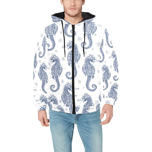 Seahorse pattern background Men's Padded Hooded Jacket