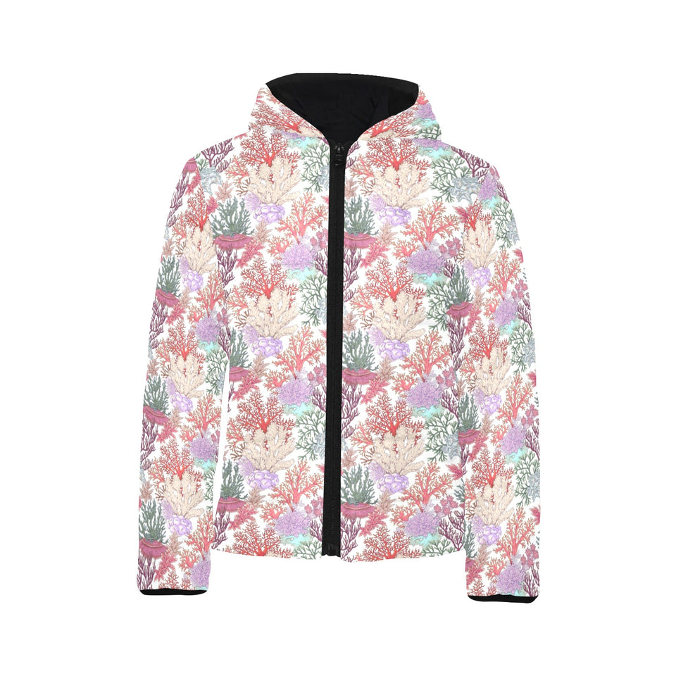 Coral Reef Pattern Print Design 03 Kids' Boys' Girls' Padded Hooded Jacket