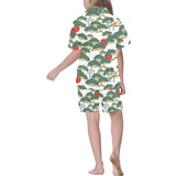 Bonsai red sun japanese pattern Kids' Boys' Girls' V-Neck Short Pajama Set