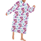Purple seahorse blue coral pattern Blanket Robe with Sleeves