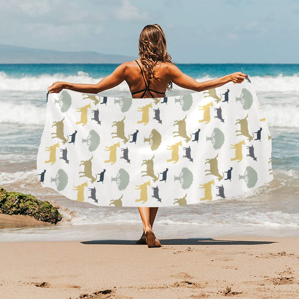 Silhouettes of goat and tree pattern Beach Towel
