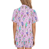 Cute ice cream cone animal pattern Women's V-Neck Short Pajama Set