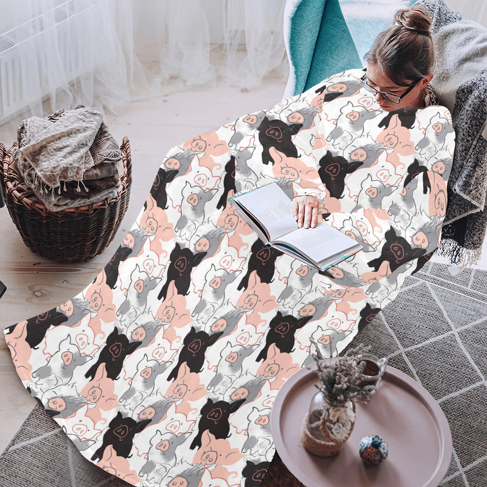 Pig Pattern Print Design 05 Blanket Robe with Sleeves