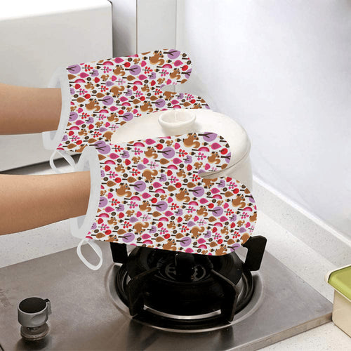 Squirrel Pattern Print Design 02 Heat Resistant Oven Mitts