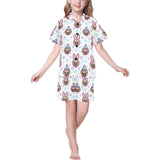 Cute pug hat rabbit costume pattern Kids' Boys' Girls' V-Neck Short Pajama Set