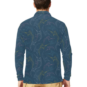 Swordfish Pattern Print Design 02 Men's Long Sleeve Polo Shirt