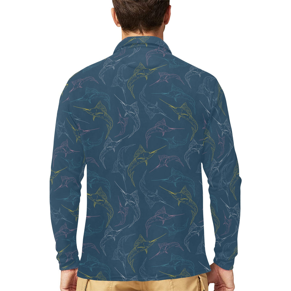 Swordfish Pattern Print Design 02 Men's Long Sleeve Polo Shirt