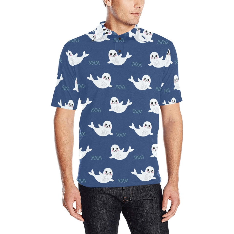 Cute white baby sea lion seal pattern Men's All Over Print Polo Shirt