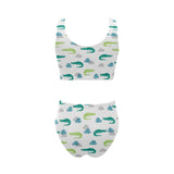 watercolor crocodile pattern Chest Bowknot High Waisted Bikini Swimsuit