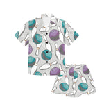 Bowling ball and pin gray background Kids' Boys' Girls' V-Neck Short Pajama Set