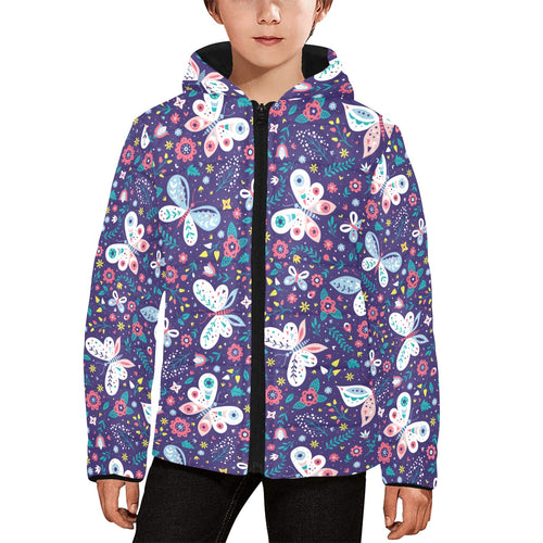 Colorful butterfly flower pattern.eps Kids' Boys' Girls' Padded Hooded Jacket