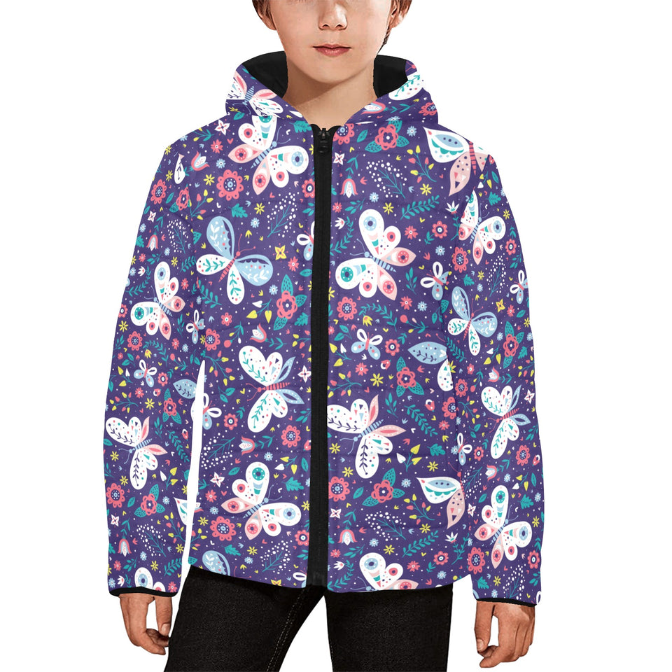 Colorful butterfly flower pattern.eps Kids' Boys' Girls' Padded Hooded Jacket