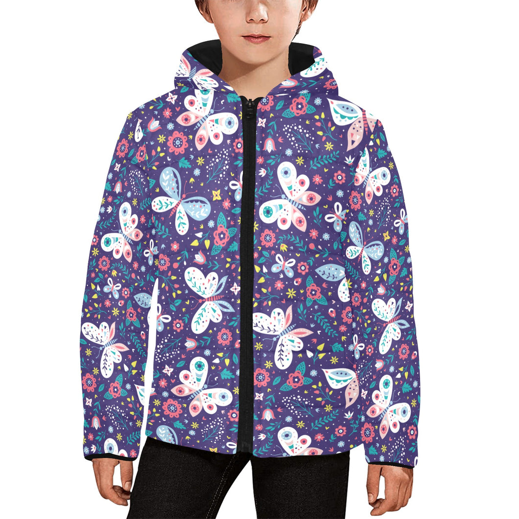 Colorful butterfly flower pattern.eps Kids' Boys' Girls' Padded Hooded Jacket
