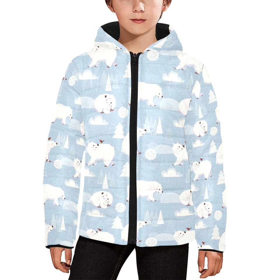 Cute polar bears Christmas decoration pattern Kids' Boys' Girls' Padded Hooded Jacket